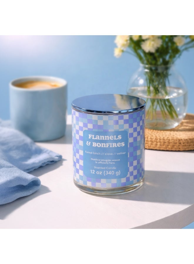 IRIS CELESTE Flannels & Bonfires Jar Candle 340grams -  Scented candle 15oz  | 45 hrs burn-time | Perfect for Gifting, Home Décor, Parties & Room Perfuming | Ideal for Living room and Office Décor - Image 1